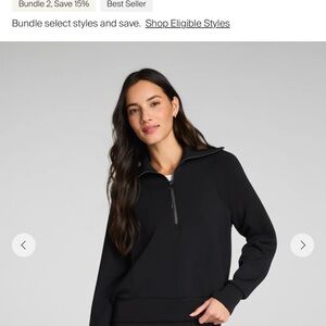 SPANX AirEssentials Women's Zip-Up Sweatshirt Quarter Zip 1X Very Black